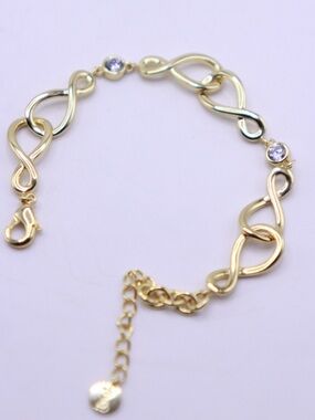 Gold Plated Infinity Link Bracelet with Clear CZ Accent Stones
